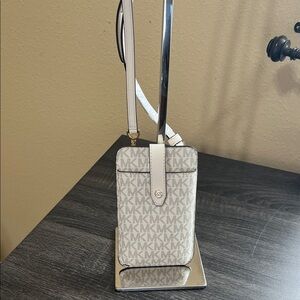 Michael Kors Beige Logo phone, credit cards and ID Crossbody Bag